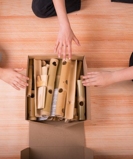 Juego de construcción y rampas de bambú y madera