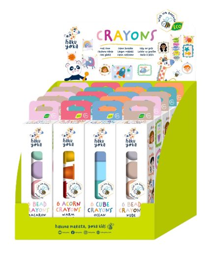Crayones Bellota Cubo y Cuentas Haku Yoka x 6 20 Pz en 6 Diseños con Exhibidor